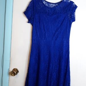 Blue homecoming short sleeve lace dress